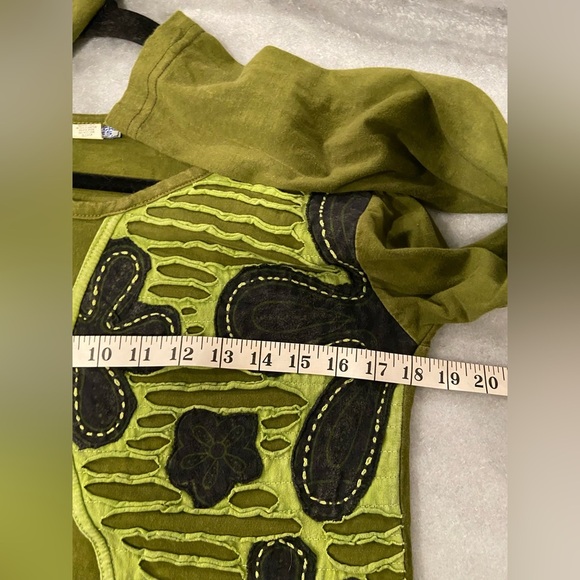 Mexicali Blues Size S Green Mixed Fabric Embroidered Boho Long Sleeve Top - Picture 8 of 11